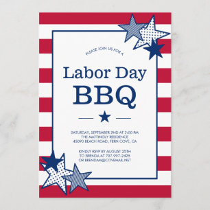 Invitation Étoiles et rayures de la Fête du Travail BBQ Patri