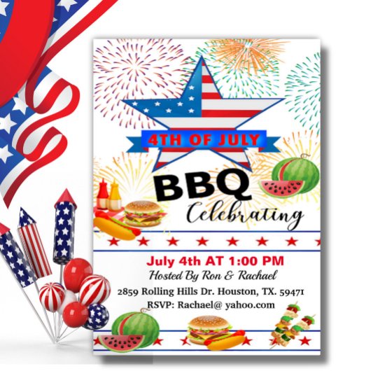 Invitation Étoiles et rayures patriotiques 4 juillet barbecue