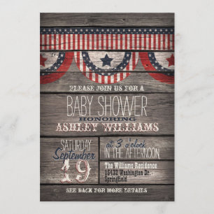 Invitation Étoiles et rayures patriotiques, Baby shower en bo