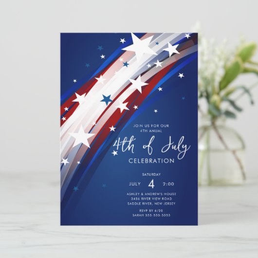 Invitation Étoiles et rayures patriotiques Quatrième juillet (Debout devant)