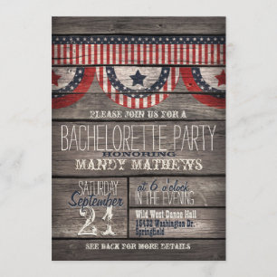 Invitation Étoiles et rayures sur Rustic Wood Bachelorette Pa