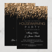 Invitation Étoiles filantes d'or de partie de pendaison de (Devant / Derrière)