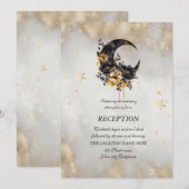 Invitation Étoiles Fleurs Lune Or Céleste (Devant / Derrière)