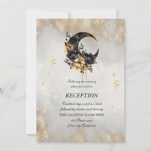 Invitation Étoiles Fleurs Lune Or Céleste
