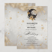 Invitation Étoiles Florales Lunaires Celestes en Script (Devant / Derrière)