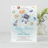 Invitation Étoiles, Fusée, Astronaute Baby Shower dans l'espa (Debout devant)