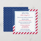 Invitation Étoiles Grandes Rouge Blanc Bleu 4 juillet BBQ Par (Devant / Derrière)