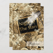 Invitation étoiles Hollywood noir or (Devant / Derrière)