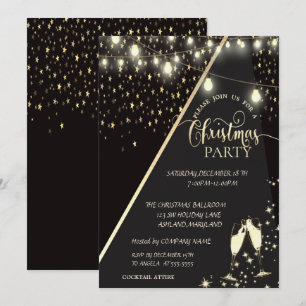 Invitation Étoiles, Lumières, Vin Verre Société Fête de Noël