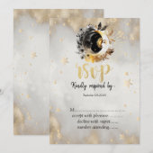 Invitation Étoiles lunaires fleurs RSVP dorées célestes (Devant / Derrière)