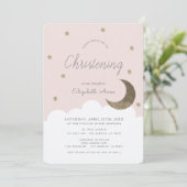 Invitation Étoiles & Lune Blush Rose fille Christening (Debout devant)