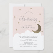 Invitation Étoiles & Lune Blush Rose fille Christening (Devant)