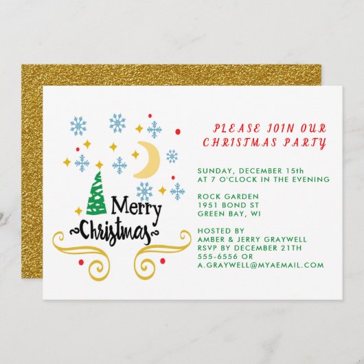 Invitation Étoiles, Lune, Flocons de neige et Joyeux Noël, ZP (Devant / Derrière)