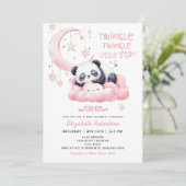 Invitation Étoiles Lune Panda rose ours Baby shower fille (Debout devant)