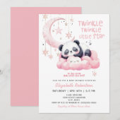 Invitation Étoiles Lune Panda rose ours Baby shower fille (Devant / Derrière)