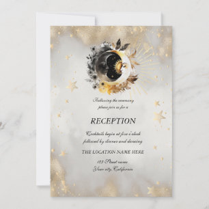 Invitation Étoiles Lunes Fleurs Or Céleste