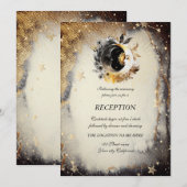 Invitation Étoiles Lunes Or Céleste Foncé (Devant / Derrière)