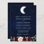 Invitation Étoiles Mariages célestes de lune Floral (Devant / Derrière)