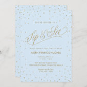 Invitation Étoiles mousseuses Bleu Garçon bébé Sip et voir (Devant / Derrière)