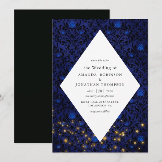 Invitation Étoiles mystiques Floral Mariage damassé (Devant / Derrière)