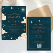 Invitation Étoiles mystiques Lune Céleste Qr Code Mariage