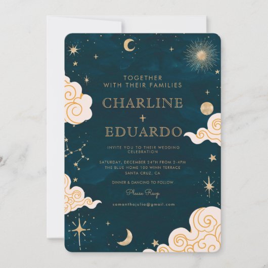 Invitation Étoiles mystiques Lune Céleste Qr Code Mariage (Devant)