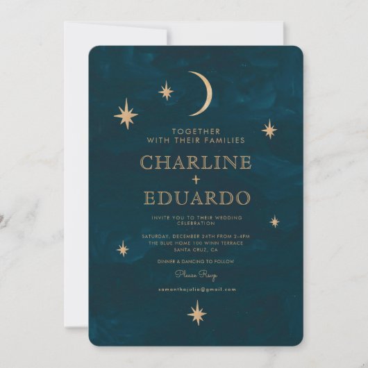 Invitation Étoiles mystiques Lune Céleste tout en un Mariage (Devant)