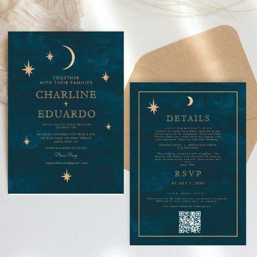 Invitation Étoiles mystiques Lune Céleste tout en un Mariage