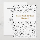 Invitation Étoiles Noires Avec Message Anniversaire (Devant / Derrière)