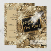 Invitation Étoiles noires d'Hollywood en or (Devant / Derrière)
