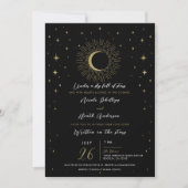 Invitation Étoiles noires et dorées Soleil céleste Explosion (Devant)
