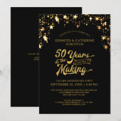 Invitation Étoiles noires et or 50 ans pour le 50e anniversai (Devant / Derrière)