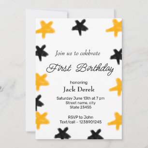 Invitation étoiles noires jaunes ajouter date anniversaire no