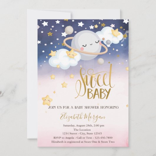 Invitation Etoiles Nuages Planet Ombre Baby shower (Devant)