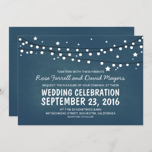 Invitation Étoiles Nuit Bleu Mariage rustique Invite (Devant / Derrière)