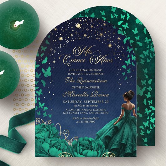Invitation Etoiles Nuit Céleste Emerald Green Quinceanera
