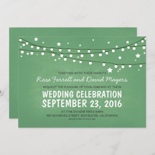 Invitation Étoiles Nuit Vert Mariage rustique Invite (Devant / Derrière)