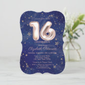 Invitation Étoiles or Rose tendance Marine Blue Sweet 16 (Debout devant)