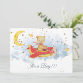 Invitation *~* Étoiles Ours En Joue Rouge Avion Bébé Garçon D (Debout devant)