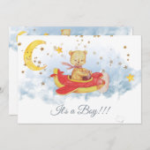 Invitation *~* Étoiles Ours En Joue Rouge Avion Bébé Garçon D (Devant / Derrière)