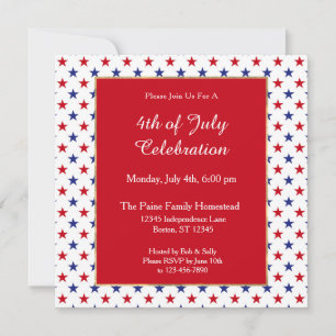 Invitation Étoiles Patriotique Rouge Blanc Bleu 4 juillet