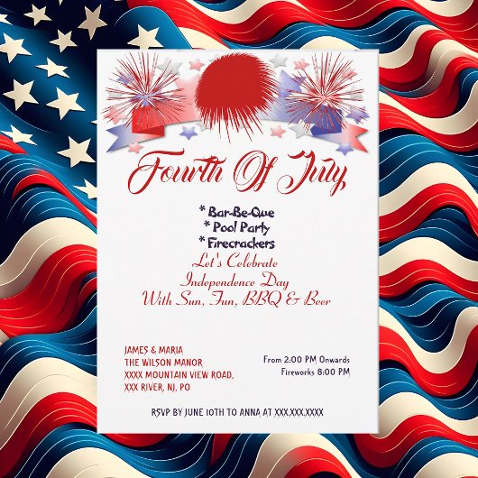 Invitation Étoiles patriotiques 4e juillet Fraprackers BBQ Pa