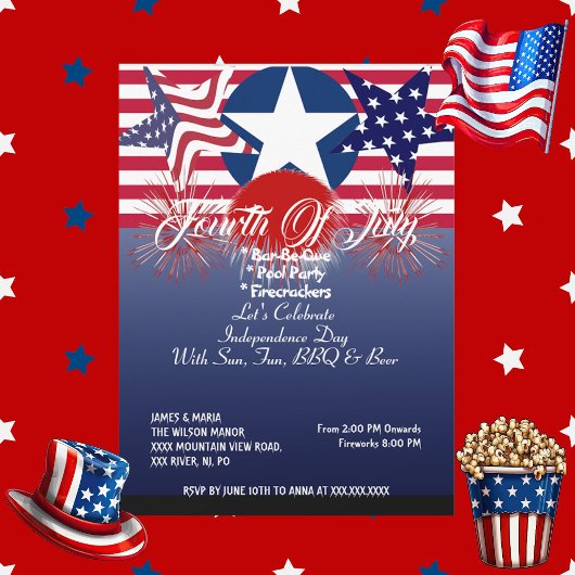 Invitation Étoiles patriotiques 4e juillet Fraprackers BBQ Pa