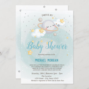 Invitation Etoiles, Planète, Nuages Conduits Par Baby shower
