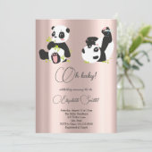 Invitation Étoiles, points, mignons pandas, baby shower (Debout devant)