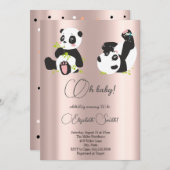 Invitation Étoiles, points, mignons pandas, baby shower (Devant / Derrière)