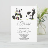 Invitation Étoiles, points, mignons pandas, baby shower (Debout devant)