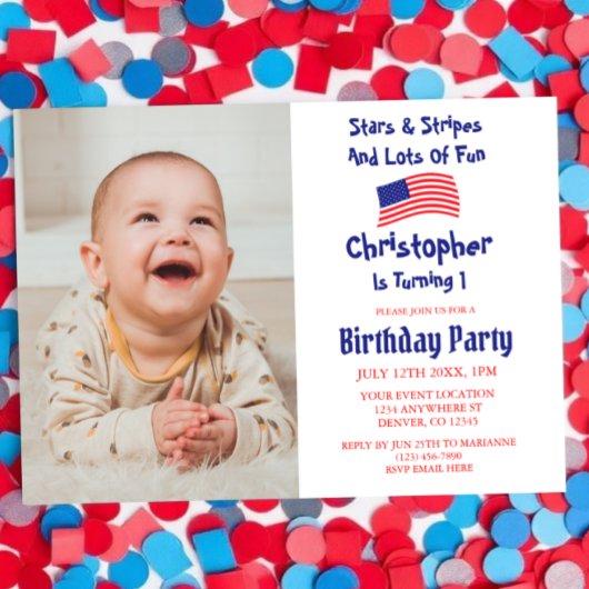 Invitation Étoiles & rayures 1er anniversaire