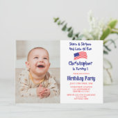 Invitation Étoiles & rayures 1er anniversaire (Debout devant)