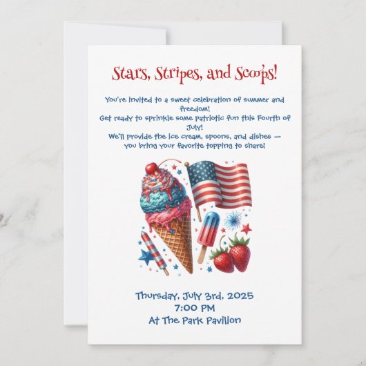 Invitation Étoiles, rayures et Scoops (Devant)